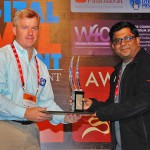 Muhammad Aminuzzaman of DrikNews receiving the runner up Manthan Award in the   category in Delhi. India.