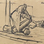 Famine Sketch 1943. Black ink on paper 38cm x 51 cm. Bangladesh National Museum collection