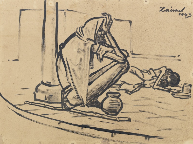 Famine Sketch 1943. Black ink on paper 38cm x 51 cm. Bangladesh National Museum collection