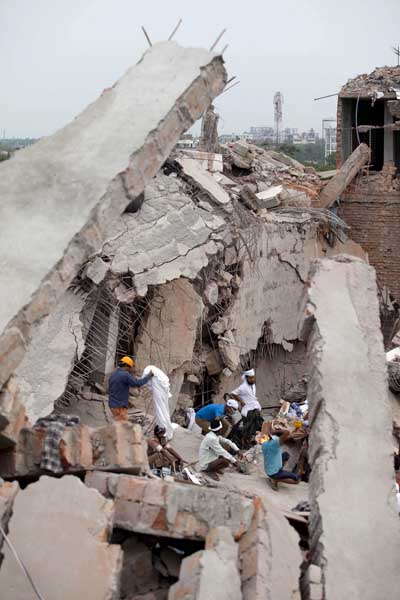 Partially collpsed building Rana Plaza, where hundreds of workers died. Photo K M Asad