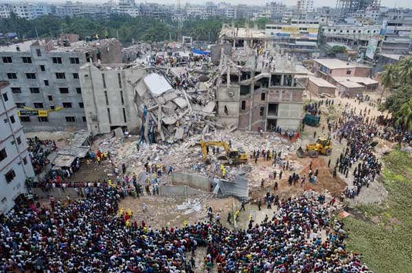 Wreckage of Rana Plaza, a building which collapsed on 24th April in Savar Bangladesh, killing many. Photo K M Asad