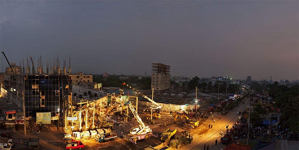 Stitched image of Rana Plaza on the night of 29th April 2013. Photo: Shahidul Alam/Drik/Majority World