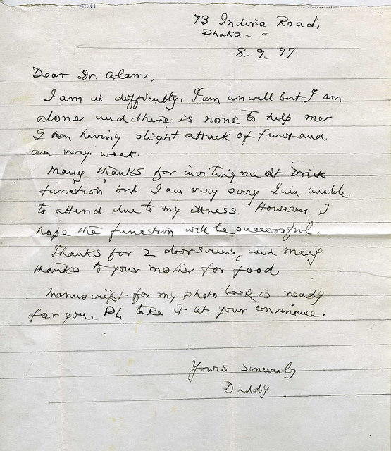 Hand written letter by Golam Kasem Daddy, when he was 103.