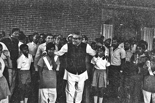 Father of the Nation, Bangabandhu Sheikh Mujibur Rahman with girl scouts. Photo: Rashid Talukder/Drik/Majority World