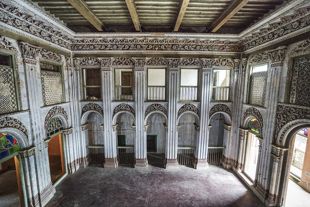 The dance hall of Panam Nagar, Sonargaon, Bangladesh. Heavily frescoed walls depict the old glory of the ball room at Panam Nagar. Nobles and other well-off citizens would indulge in expensive habits, which included the use of muslin. Photo: Shahidul Alam/Drik/Majority World